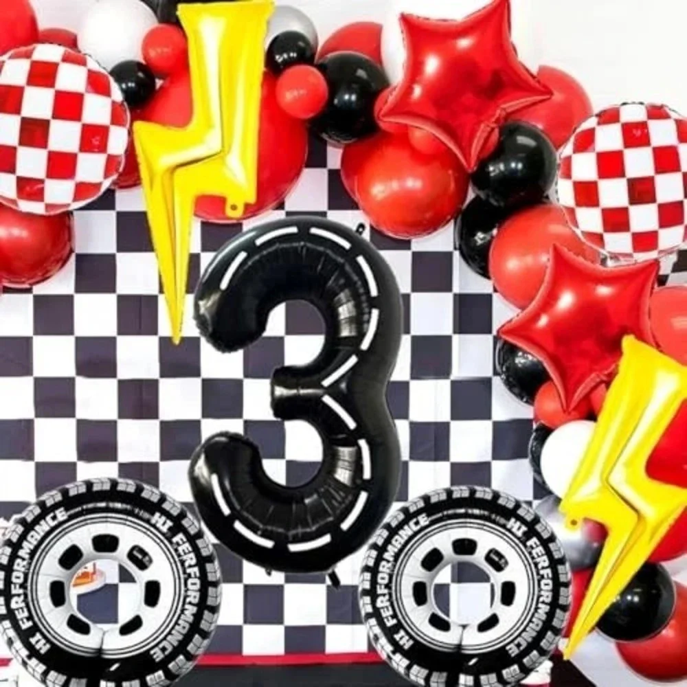 Race Car Racing Party Balloons Decorations #3 Foil Lightning Checkered Stars BIG